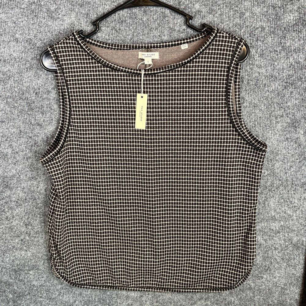MAX Studio London Sleeveless Knit Tank Top Womens S Black Cream Check NWT - Picture 1 of 6